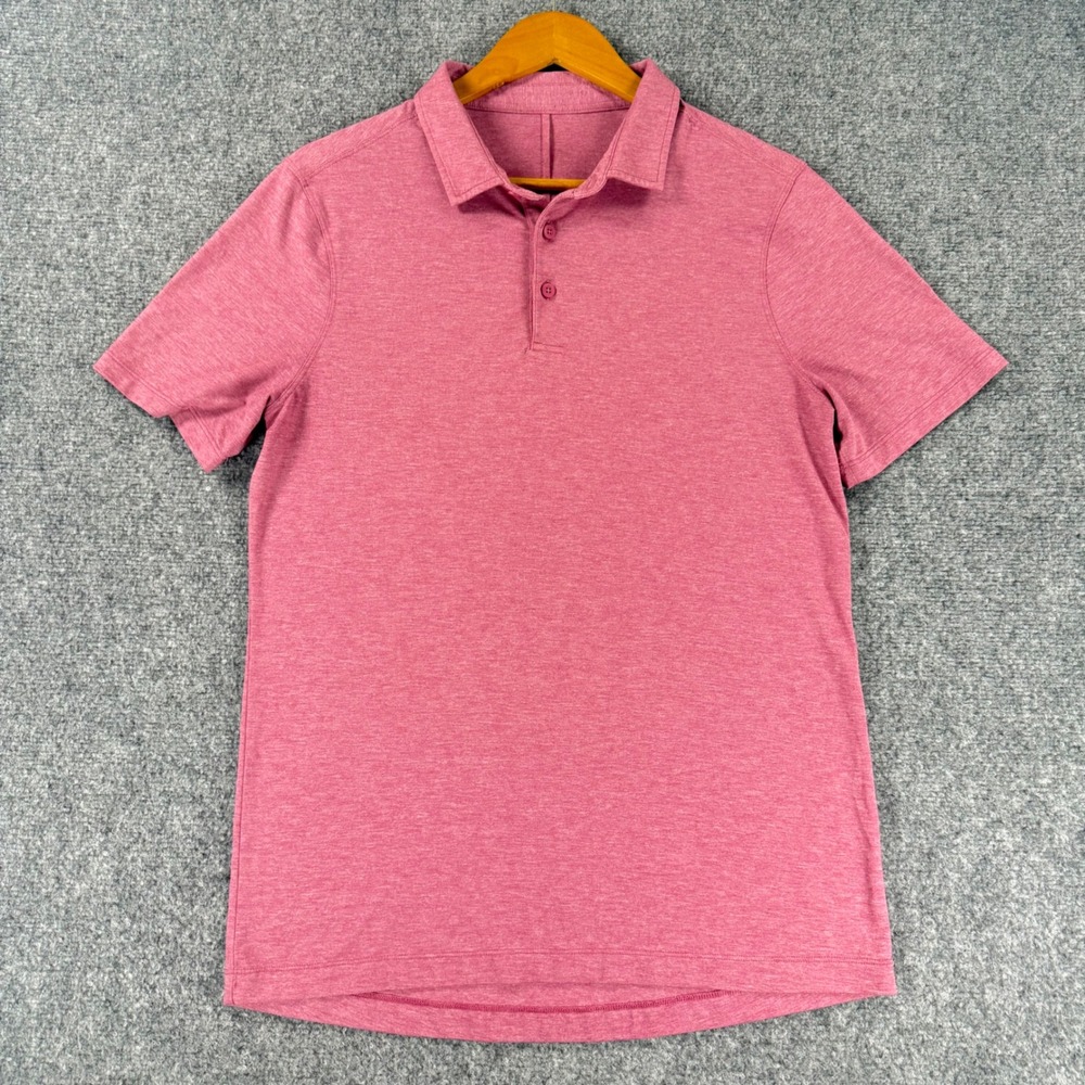 Lululemon Evolution Polo Shirt Men's Medium Pink Heathered Short Sleeve Athletic - Picture 2 of 7